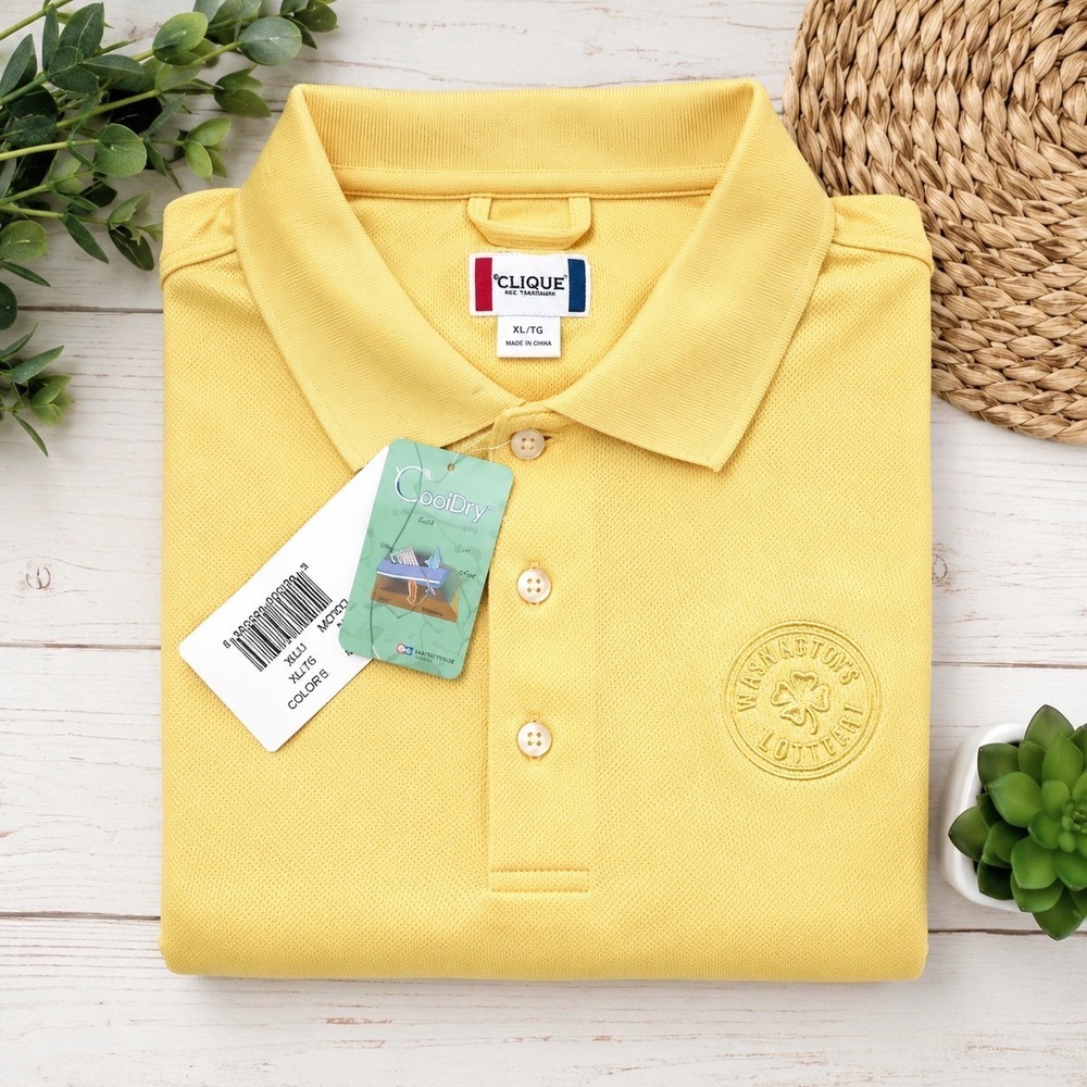 Vintage Golf Polo Shirt Mens XL Rare Washington's Lottery Promo Y2K Yellow NWT